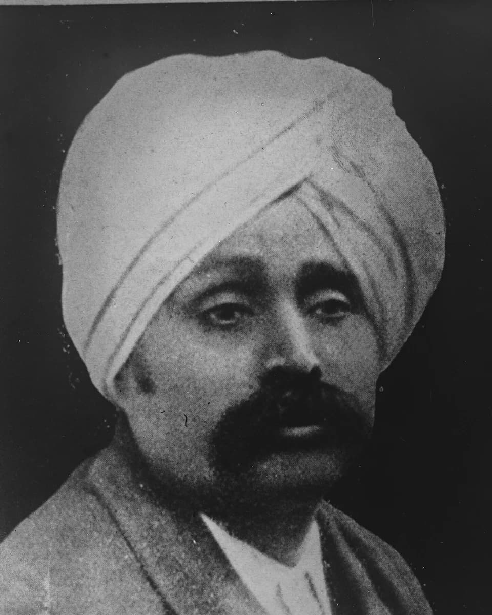 Lala Lajpat Rai in a white turban, with a moustache, facing the camera